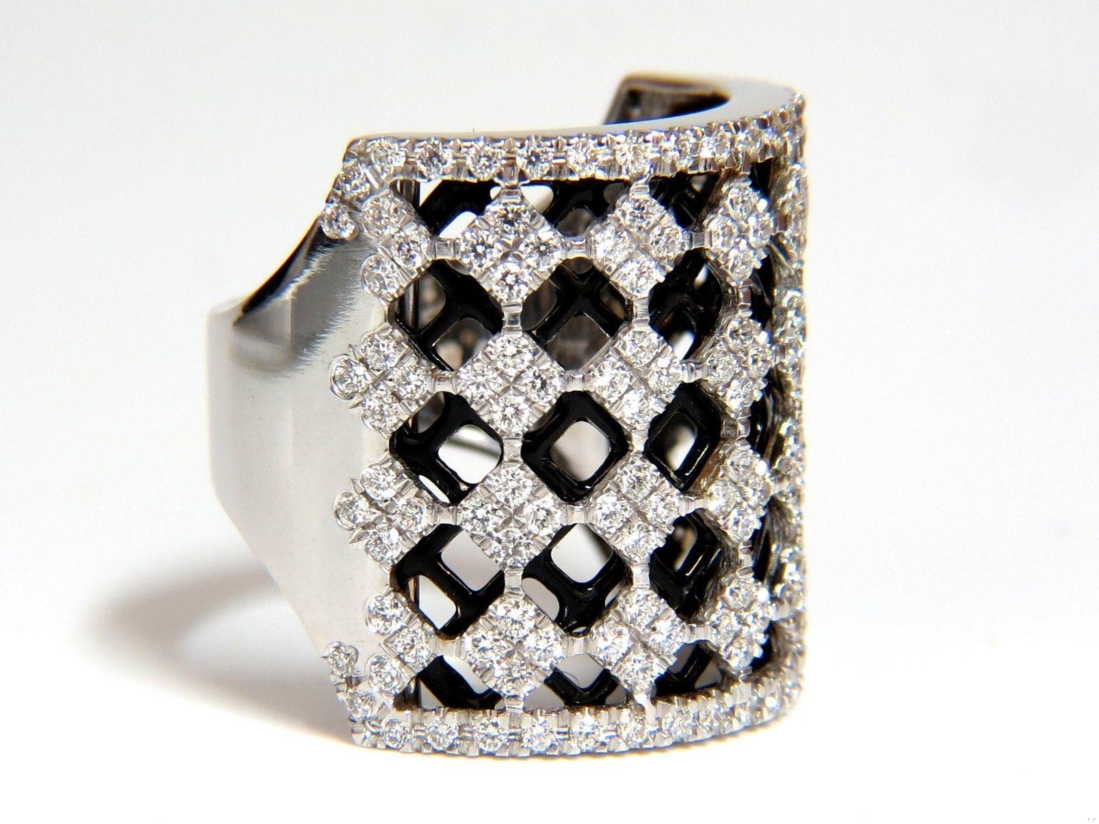 1.82CT DIAMONDS BEAD SET SANDWICHED BLACK UNDERLAY 3D BAND RING 18KT 10042