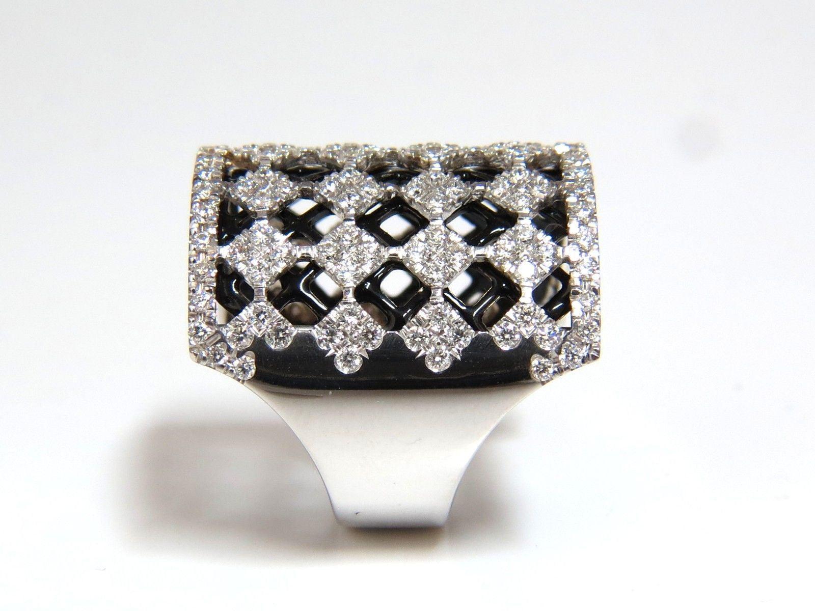 1.82CT DIAMONDS BEAD SET SANDWICHED BLACK UNDERLAY 3D BAND RING 18KT 10042