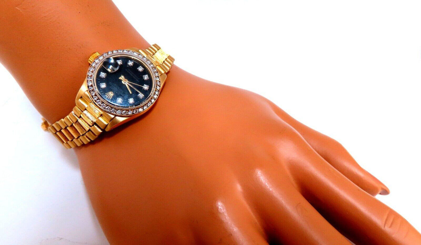 Rolex Vintage Black Face DateJust Ladies 18kt Watch Diamond Dial Superlative