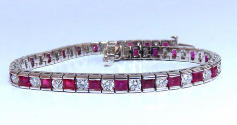10.03ct Natural Ruby Diamonds Alternating Channel Line Bracelet 14kt