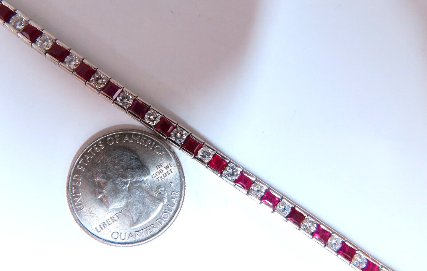 10.03ct Natural Ruby Diamonds Alternating Channel Line Bracelet 14kt