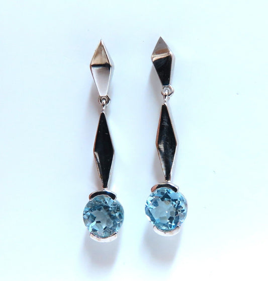 2.00ct Natural Blue Topaz Dangle Earrings 14kt Gold