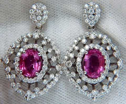 Pink Sapphire Diamond Dangle Earrings 14kt GIA certified