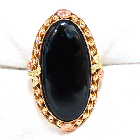 Natural Black Onyx Vintage Ring 14kt Gothic Deco