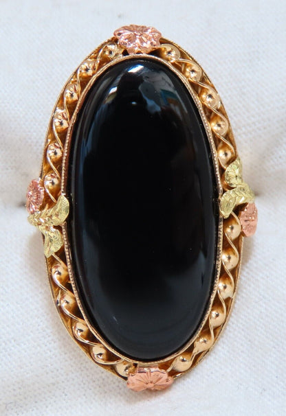 Natural Black Onyx Vintage Ring 14kt Gothic Deco