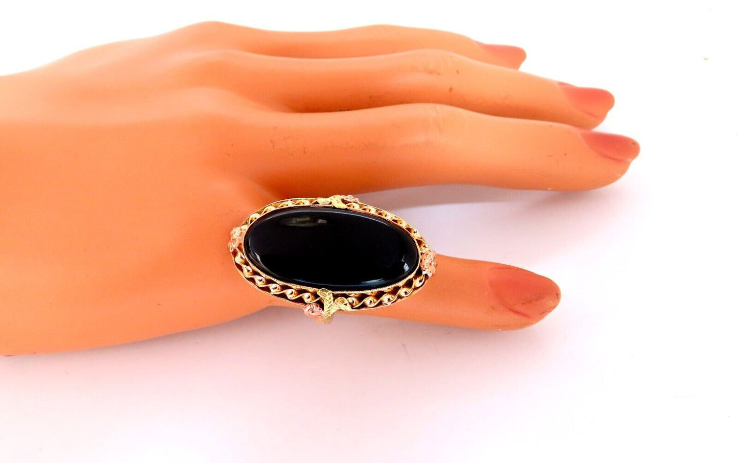 Natural Black Onyx Vintage Ring 14kt Gothic Deco