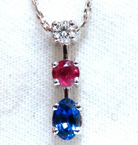 .66ct Natural Blue Sapphire Ruby Diamond Dangle Pendant 14 Karat