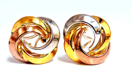 18kt Gold Tri-color Circular Clip Earrings
