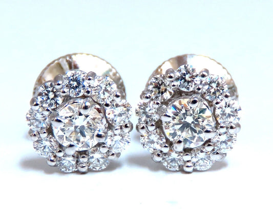 1ct. natural round diamond cluster earrings 14 karat