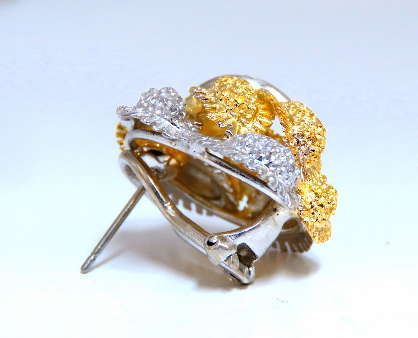 Fern Floral Puff Cluster Diamond Clip Earrings 14kt
