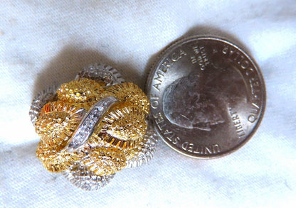 Fern Floral Puff Cluster Diamond Clip Earrings 14kt
