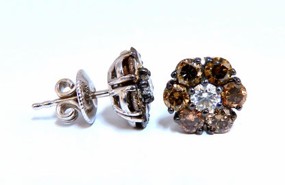 2.71ct. natural round diamond cluster earrings 14 karat Fancy Browns