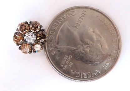 2.71ct. natural round diamond cluster earrings 14 karat Fancy Browns