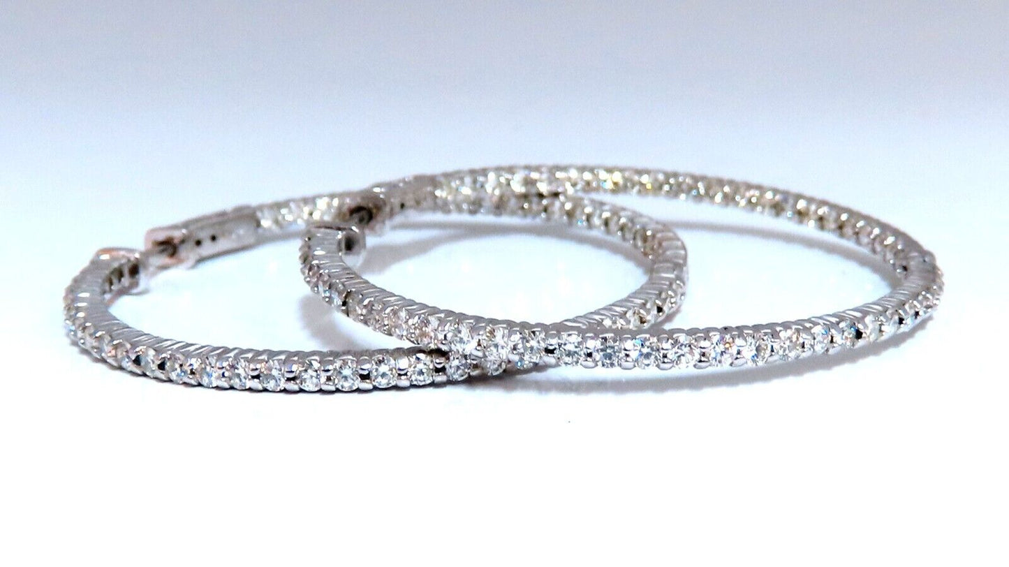 2.68ct Natural Round Diamond hoop earrings 14kt 1.7 inch single share prong