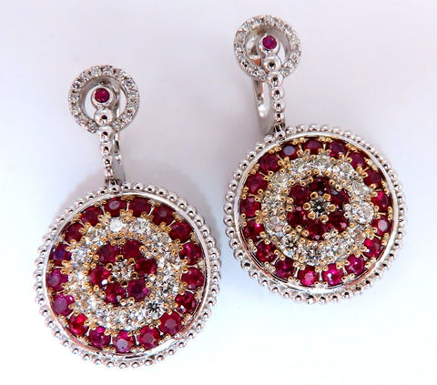 Natural 5.20ct Ruby Diamonds Dangle Earrings 14kt Bullseye Statment