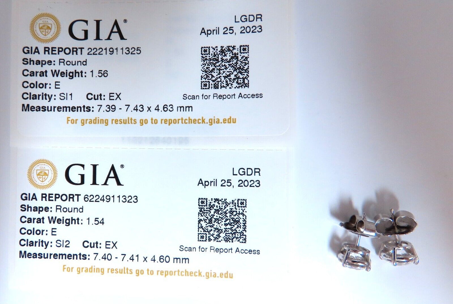 GIA Certified 3.10ct Natural Round Diamond Stud Earrings 14 Karat Ex LAB Created