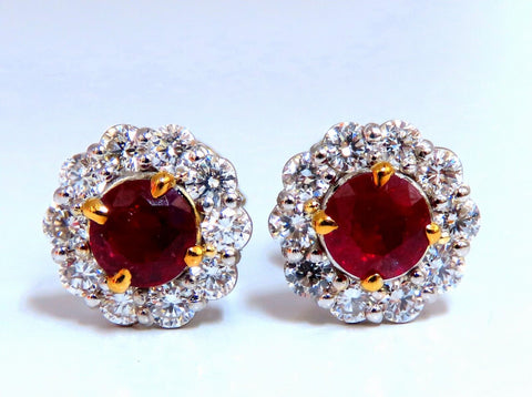 2.20ct Natural Ruby Diamond Cluster Stud earrings 14kt