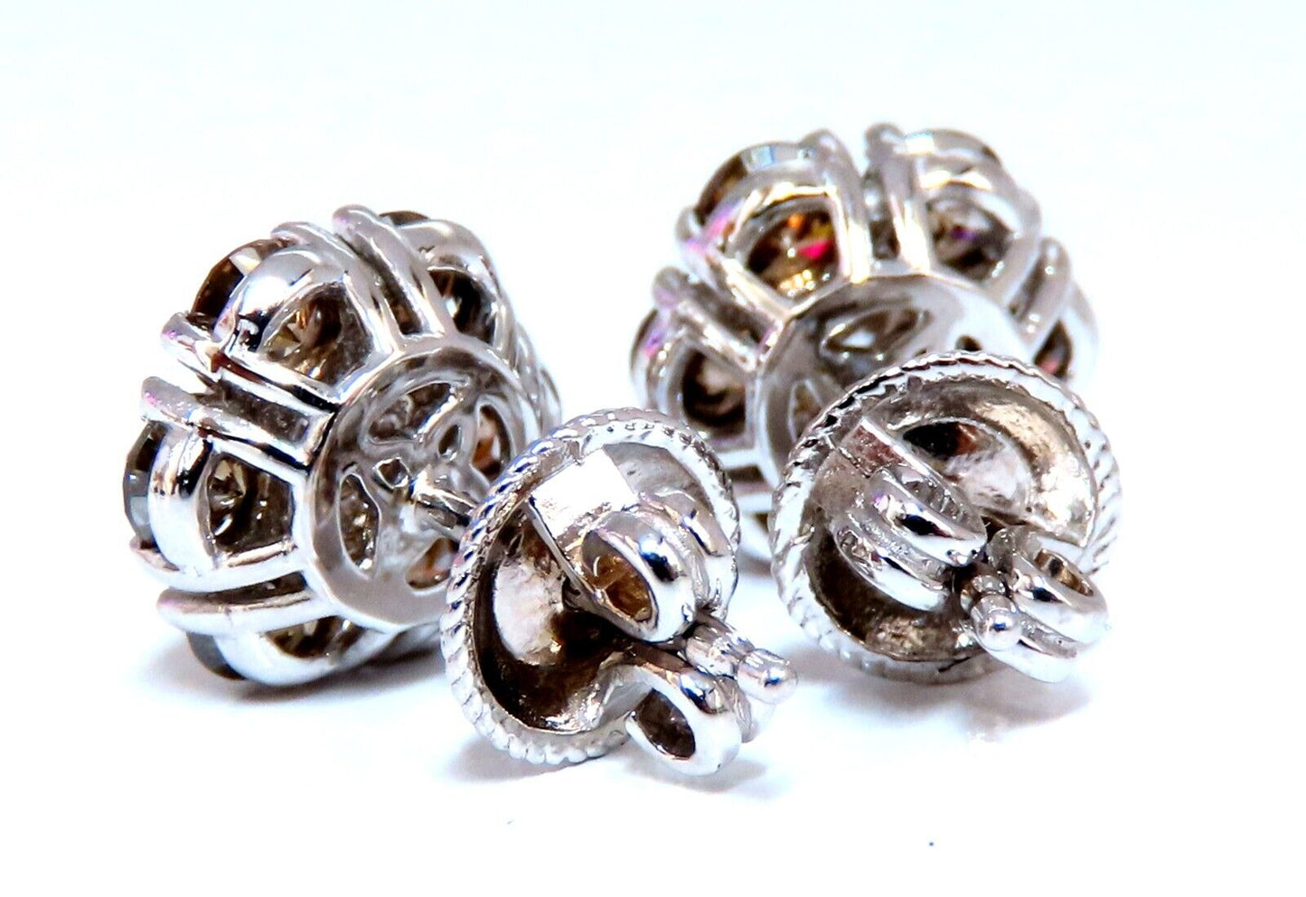 2.44ct. natural round diamond cluster earrings 14 karat Fancy Browns