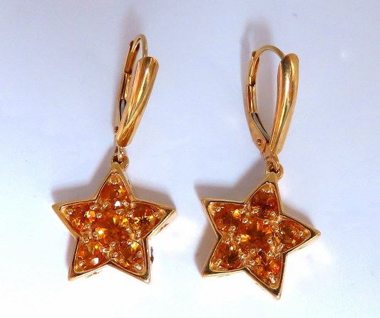 2ct Natural Citrine Star Dangle Earrings 14kt