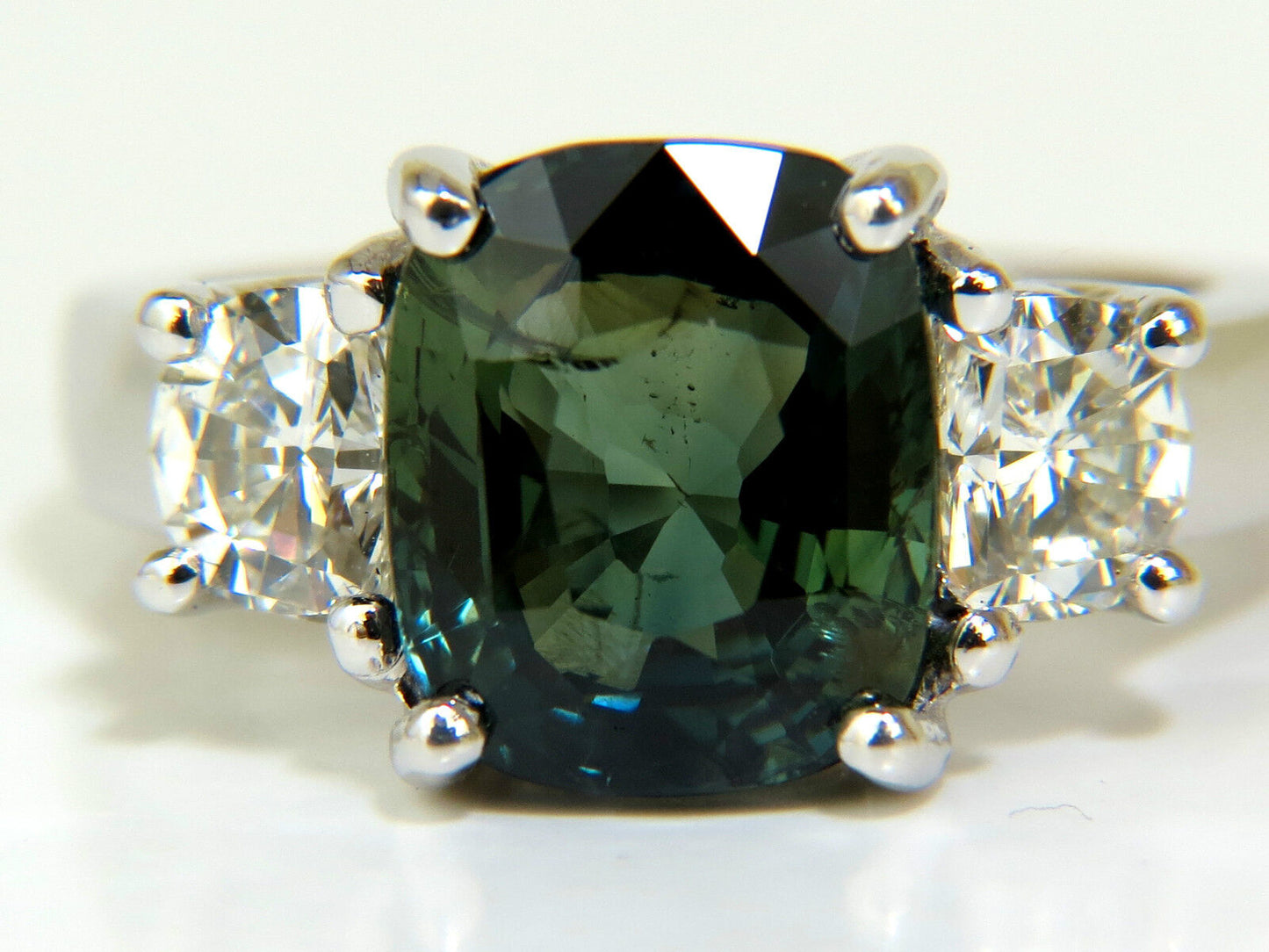 Certified 6.96CT No Heat Natural Green Sapphire Diamond Ring Unheated