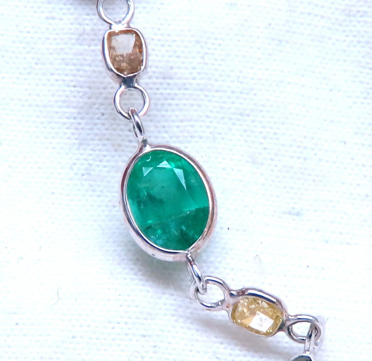 18.50ct. Natural Emeralds Diamonds Yard Necklace 14kt