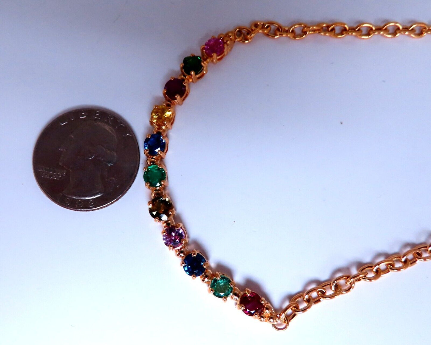 5.85ct Natural Sapphire Emerald Ruby Green Garnet Necklace 14kt Gold