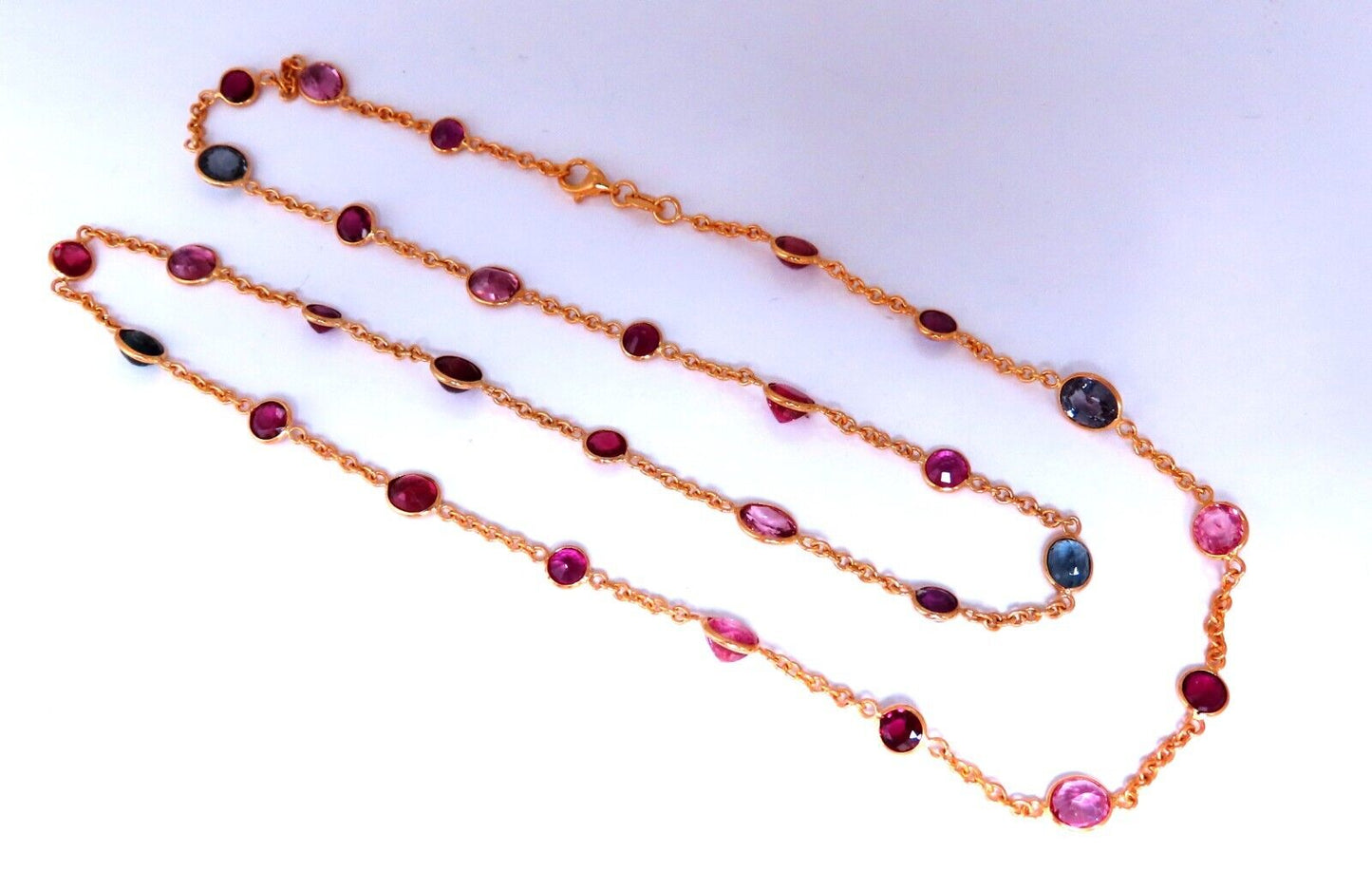 16ct Natural Ruby Sapphire Yard Necklace 14kt Gold