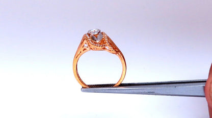 Restored Vintage Natural Diamond Petal Tulip Deco Ring .12ct 14kt gold