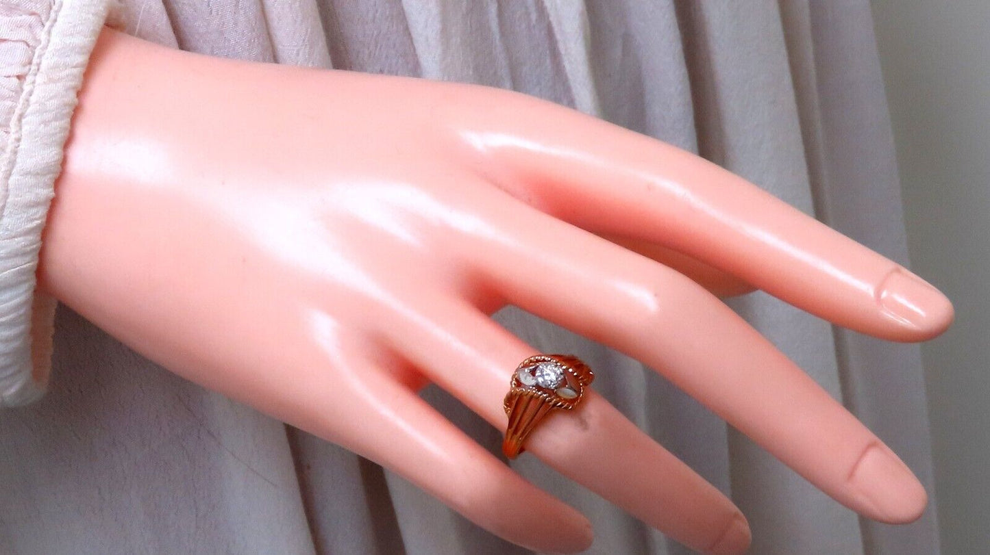 Restored Vintage Natural Diamond Petal Tulip Deco Ring .12ct 14kt gold