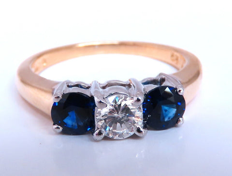 Natural Sapphire Standard Three stone diamond Ring 14kt