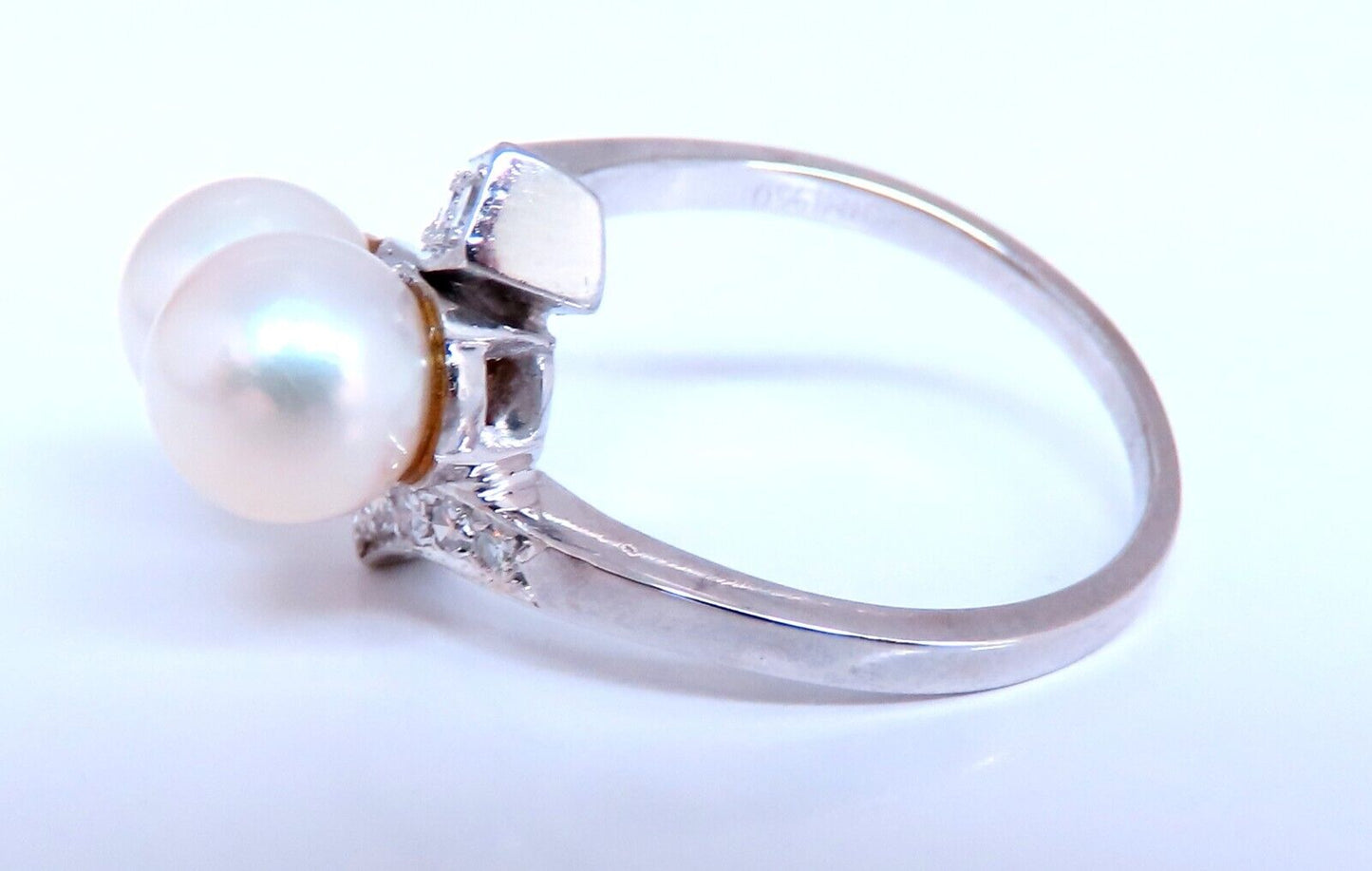 6.5mm Natural White Cultured Pearl Diamonds Rings 14kt