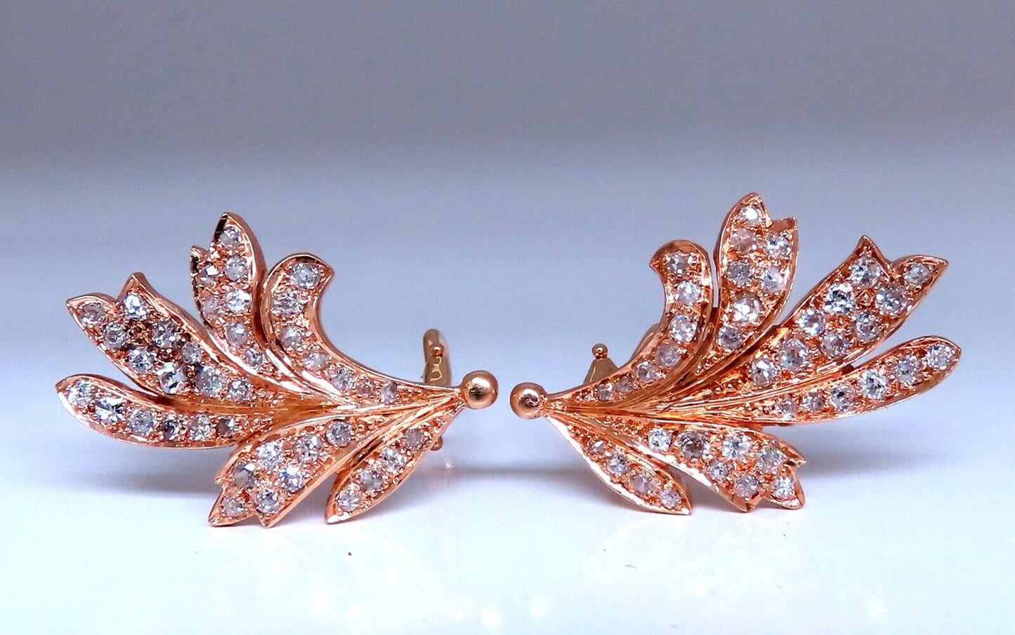 2.30ct Natural Diamonds Handmade Floral Form Earrings 14kt Clip Vintage
