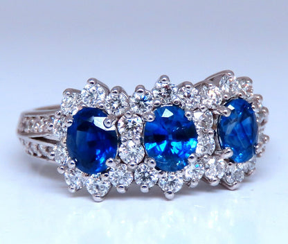 1.25ct Natural Sapphires Diamonds Ring 14kt Gold Three stone style