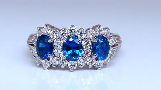 1.25ct Natural Sapphires Diamonds Ring 14kt Gold Three stone style