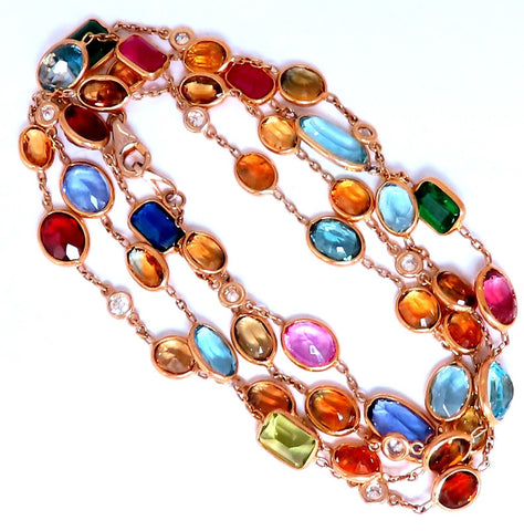 40.56ct multi-colored natural emerald ruby sapphires tanzanite necklace 14kt