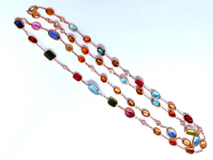 40.56ct multi-colored natural emerald ruby sapphires tanzanite necklace 14kt