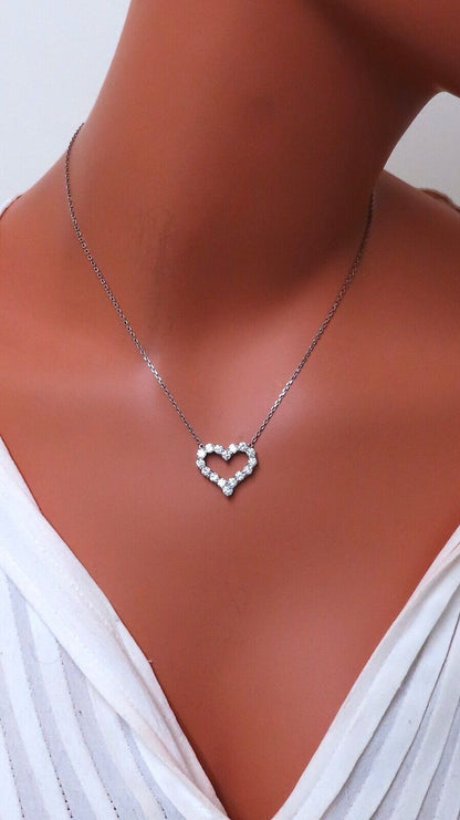 1.75ct Open Heart Natural diamonds necklace 14 karat G/VS