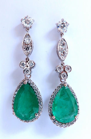 GIA Certified 12.75ct Natural Emeralds Diamond Dangle Earrings 14kt Gold