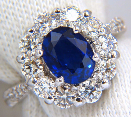 GIA 3.67CT Natural Vivid Royal Blue Diamonds Ring Cluster 18KT Gold