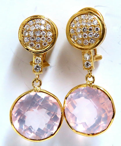 30.33ct Natural Rose Quartz Diamond Dangle Earrings 18 Karat Pink Flash *v