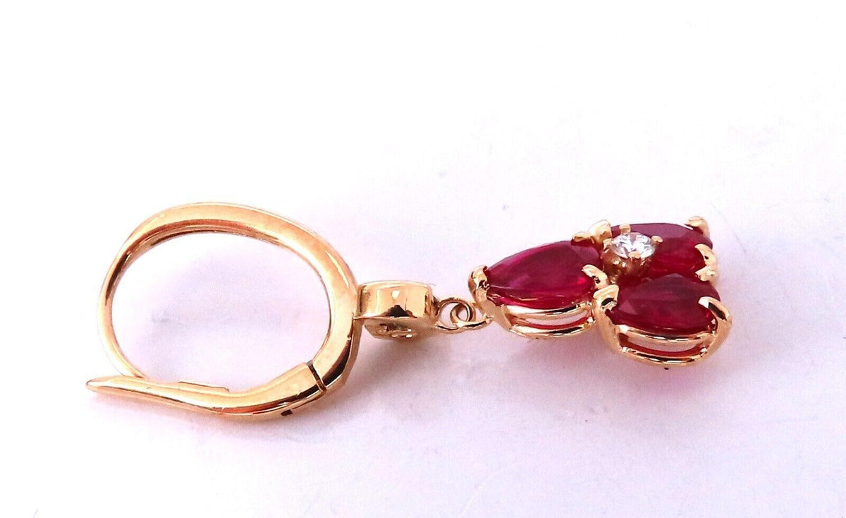 3ct Natural Ruby Diamonds Cluster Earrings 14kt Gold *v