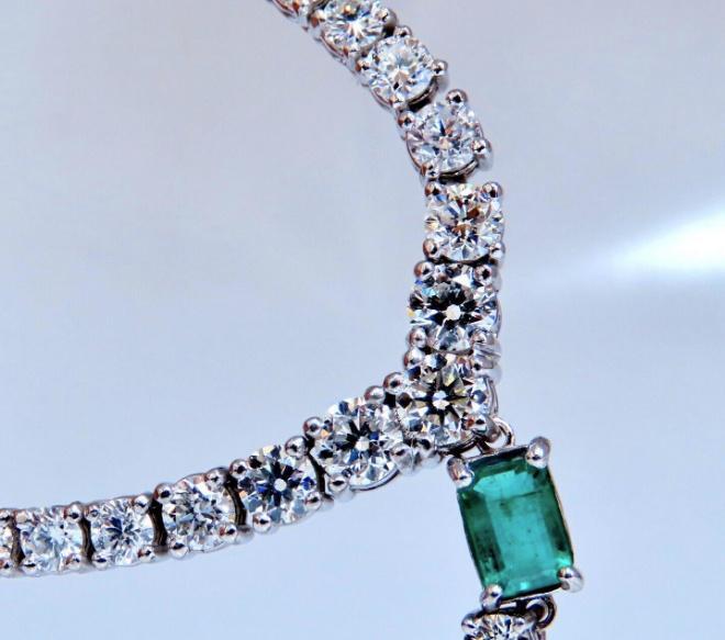 14.47ct Natural Emerald Diamond Necklace 14K Dangle Riviera Graduated 12644 *v