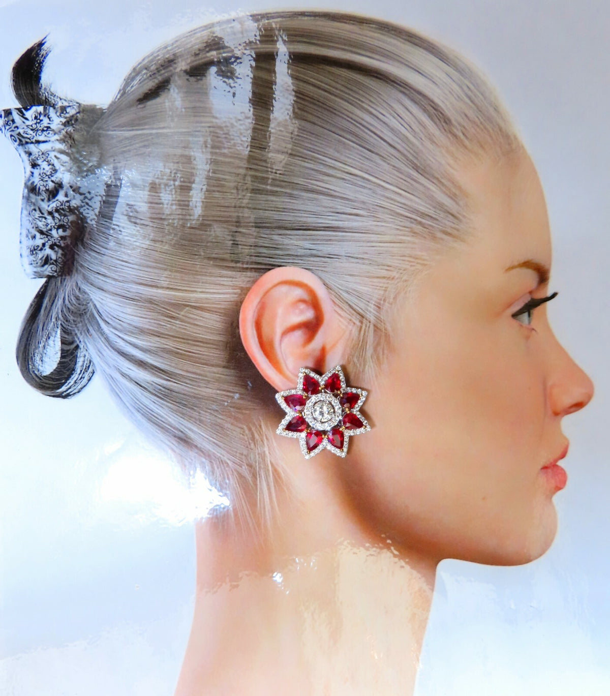 Magnificent 18.60ct GIA Certified Diamond Ruby Cluster Earrings 18kt *v