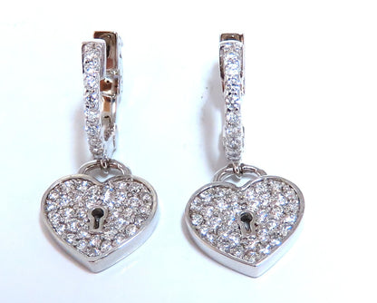 1ct Natural Diamond Heart Key Earrings 14kt *v