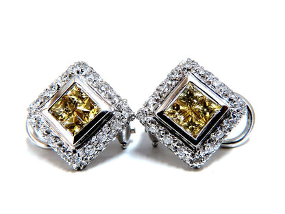 1.90ct Natural Canary Yellow Sapphire Diamond Clip Earrings 18 Karat Omega *v