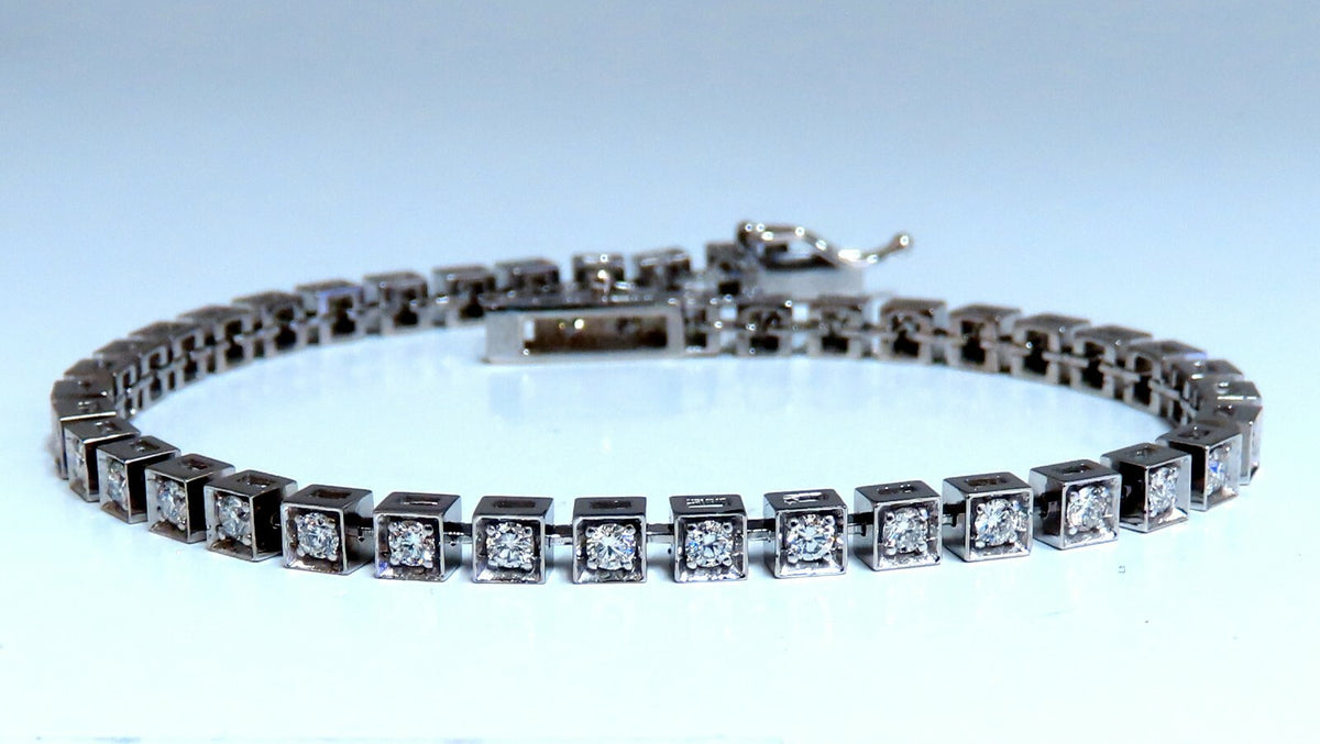 1.55ct Natural Diamonds Tennis Bracelet 14kt Gold Squared Box Bead Set *v