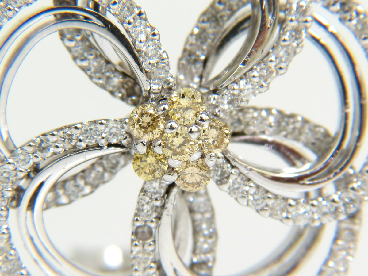 2.40CT NATURAL YELLOW DIAMONDS 3D FLOWER CLUSTER EARRINGS 14KT GOLD *v