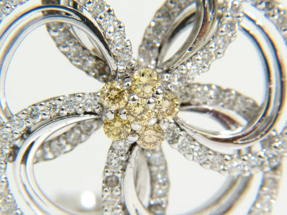 2.40CT NATURAL YELLOW DIAMONDS 3D FLOWER CLUSTER EARRINGS 14KT GOLD *v
