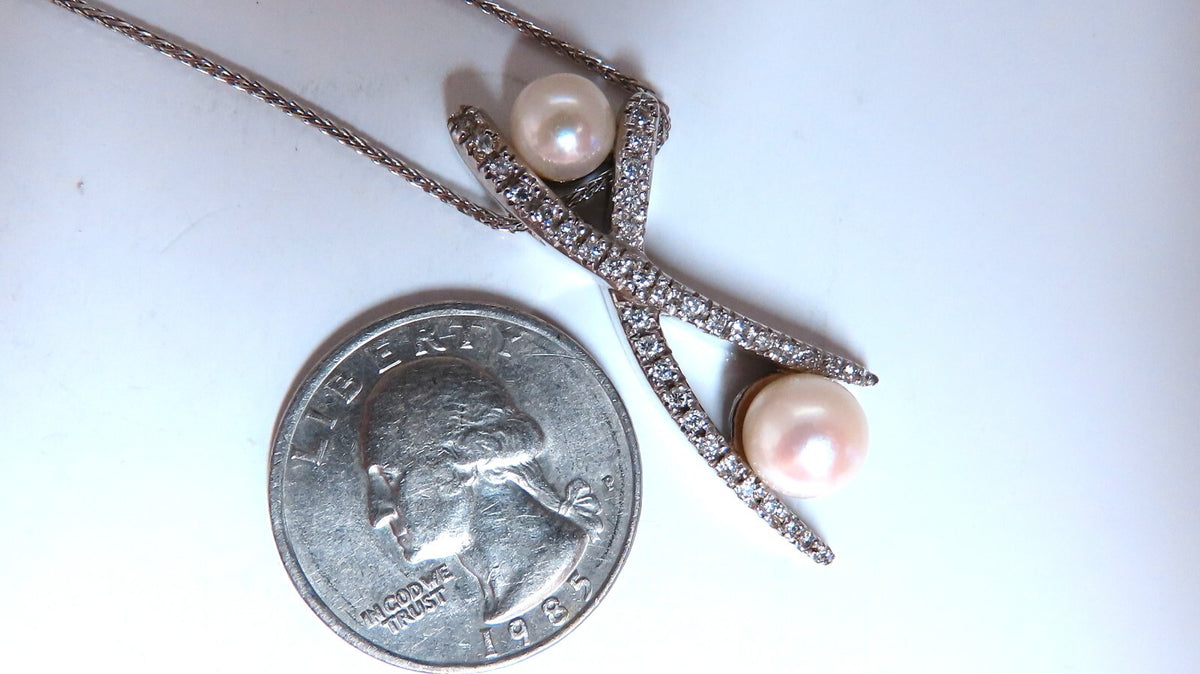 8 mm South Sea Pearls diamonds x necklace 14 karat white gold *v