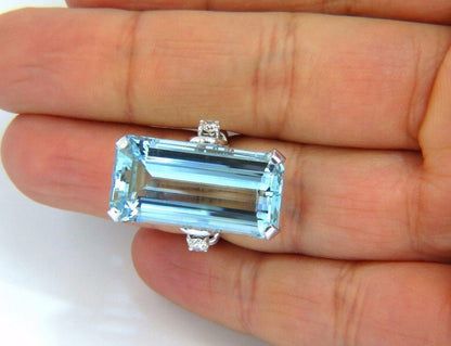 GIA Certified 19.67 Carat Natural "Blue" Aquamarine Diamonds Ring Vivid Cut *v